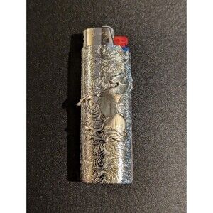 Metal Lighter Case Holder Vintage Horse w/Floral Stamped for BIC Full Size NOS